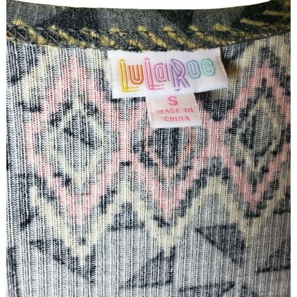 LuLaRoe Sarah Cardigan Duster Size Small Grey Orange Teal Patterned Pockets - Picture 3 of 6